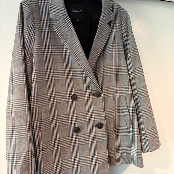 Madewell Plaid Oversize Double-Breasted Blazer chocolate brown EUC - Picture 3 of 9